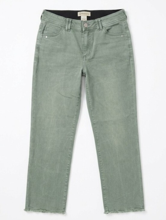 Democracy Denim - High-Rise Cropped Straight Jeans in Sage Green- Size 8